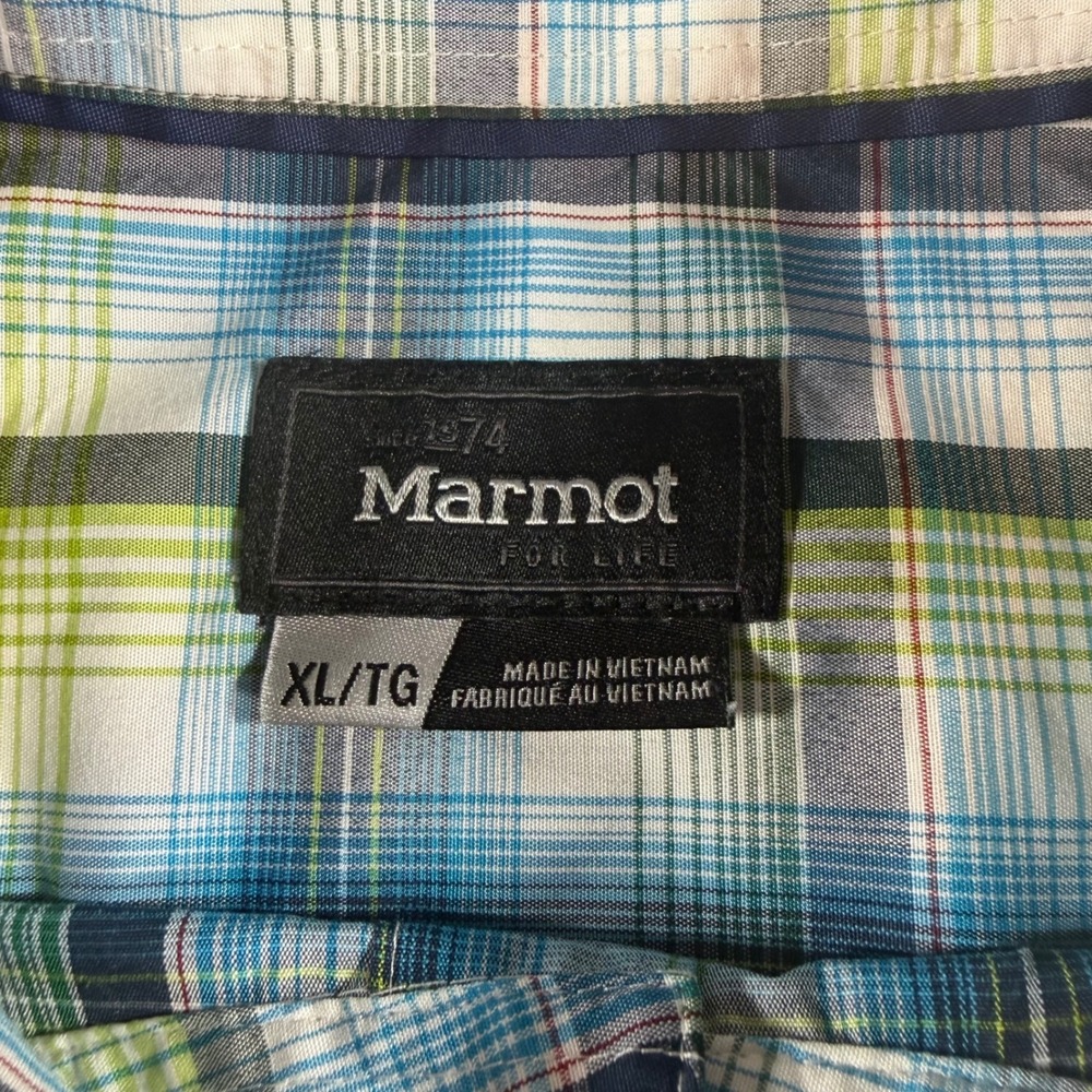 Marmot Button Down Shirt Mens XL Blue Green Excellent Plaid Short Sleeve SCC-363 - Picture 3 of 10